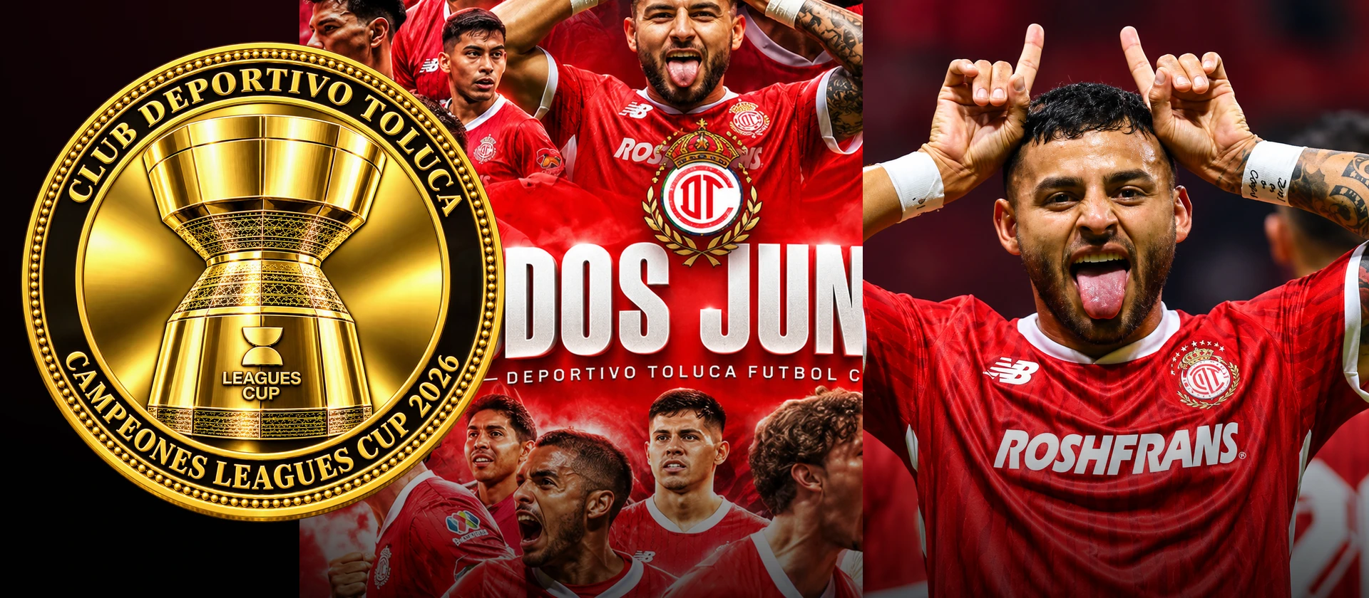 Moneda original Leagues Cup 2026, celebración escarlata y jugador original